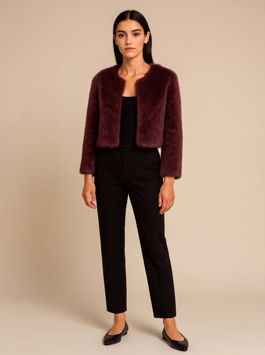 Women's Cropped Faux Fur Open-Front Teddy Jacket