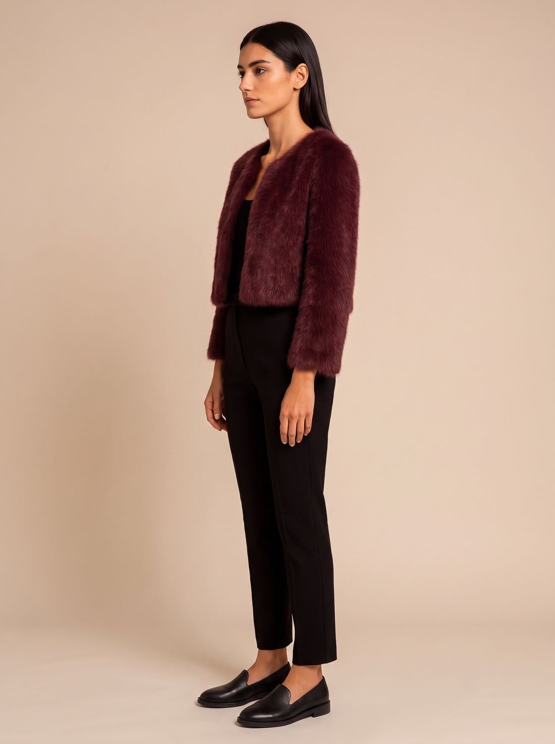 Women's Cropped Faux Fur Open-Front Teddy Jacket