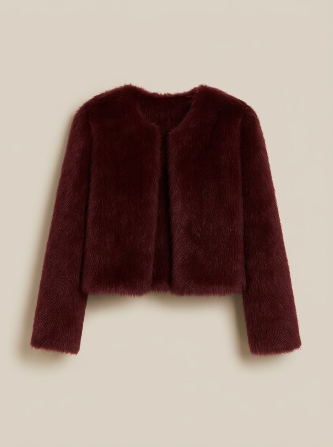 Women's Cropped Faux Fur Open-Front Teddy Jacket