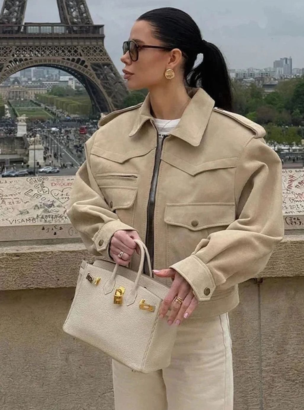 Women's Cropped Suede Trench Coat Blazer Lapel Collar - Light Brown