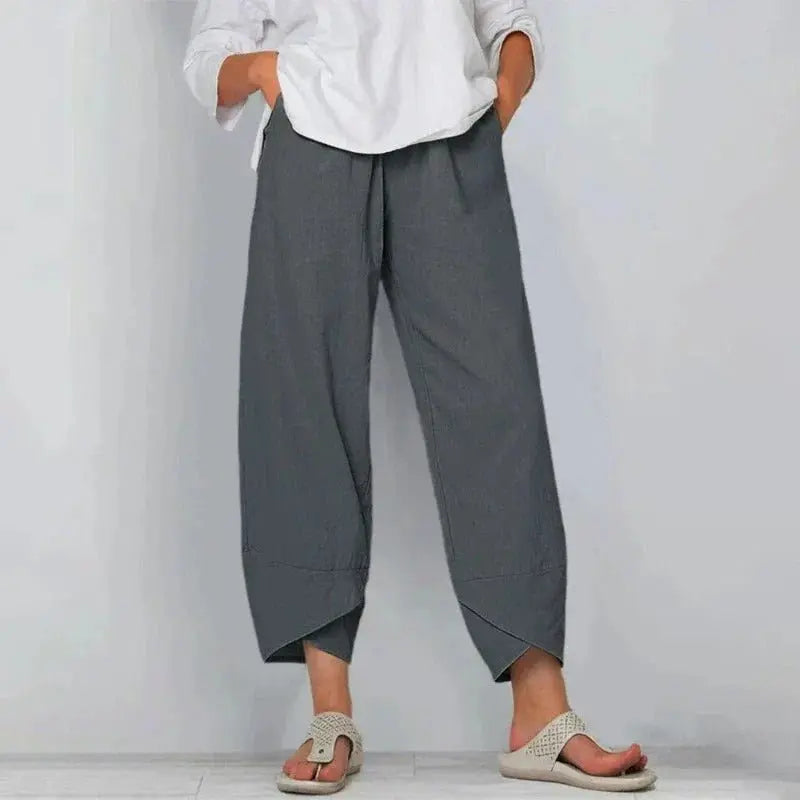 Women's Cropped Wide Leg Trousers Relaxed Fit Summer - Gray