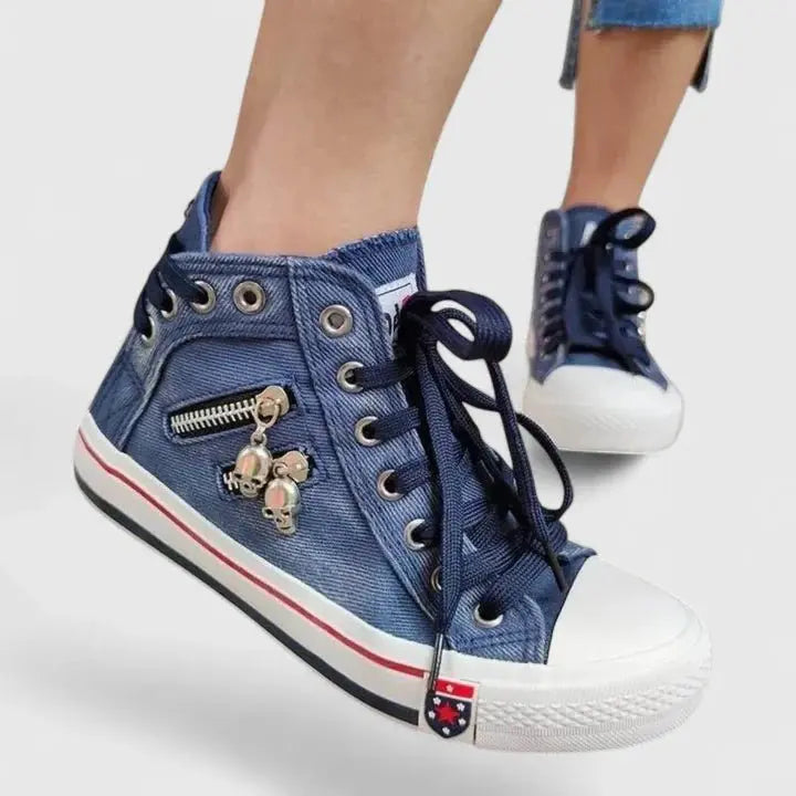 Women's Denim High-Top Trainers Orthopedic Comfort Canvas