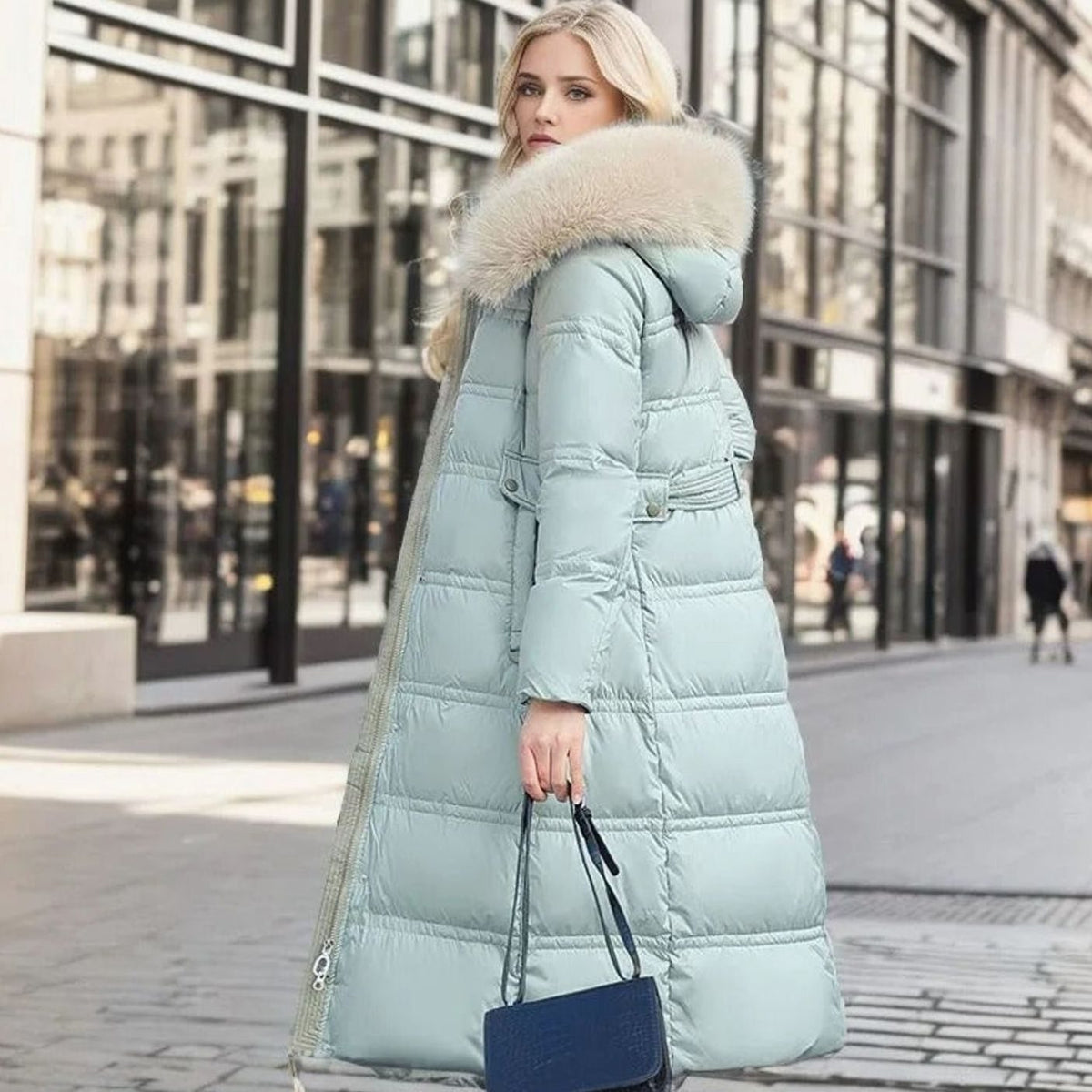 Women's Designer Fur-Hood Longline Puffer Winter Parka