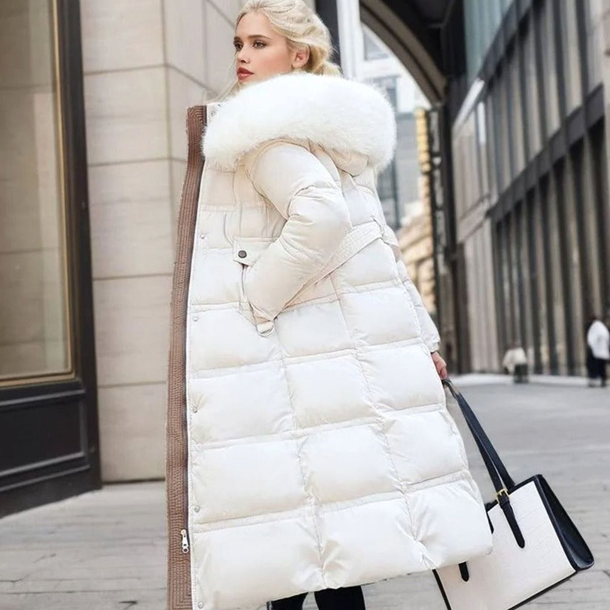 Women's Designer Fur-Hood Longline Puffer Winter Parka