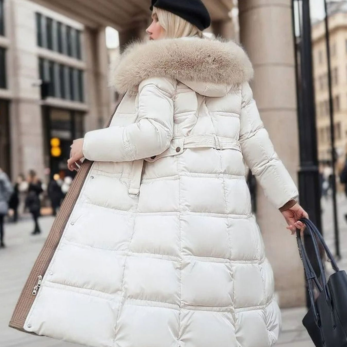 Women's Designer Fur-Hood Longline Puffer Winter Parka