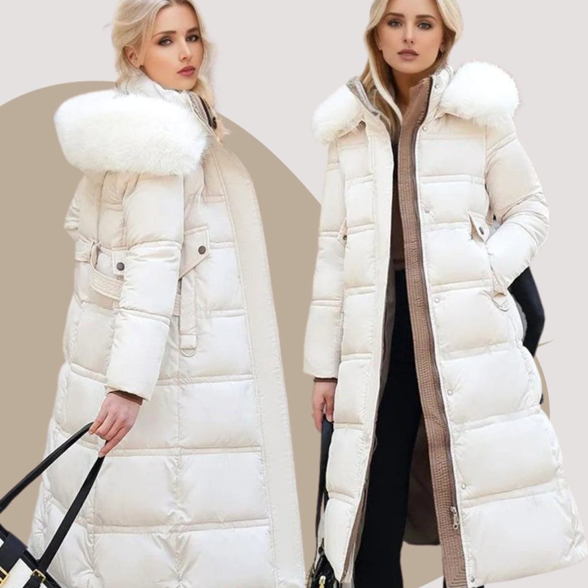 Women's Designer Fur-Hood Longline Puffer Winter Parka