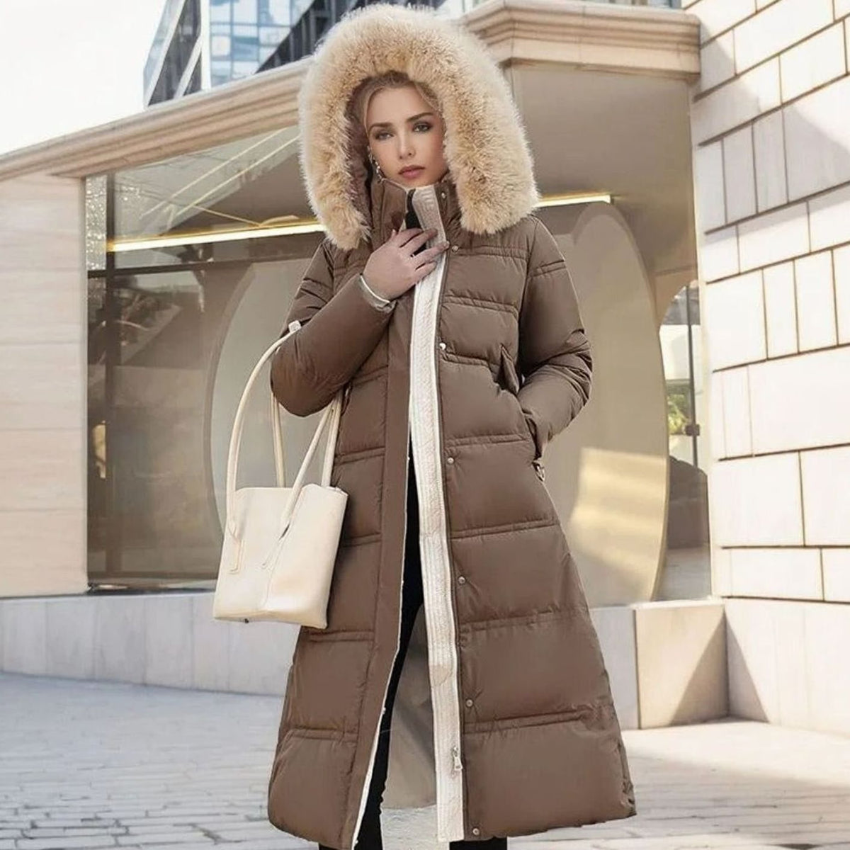 Women's Designer Fur-Hood Longline Puffer Winter Parka
