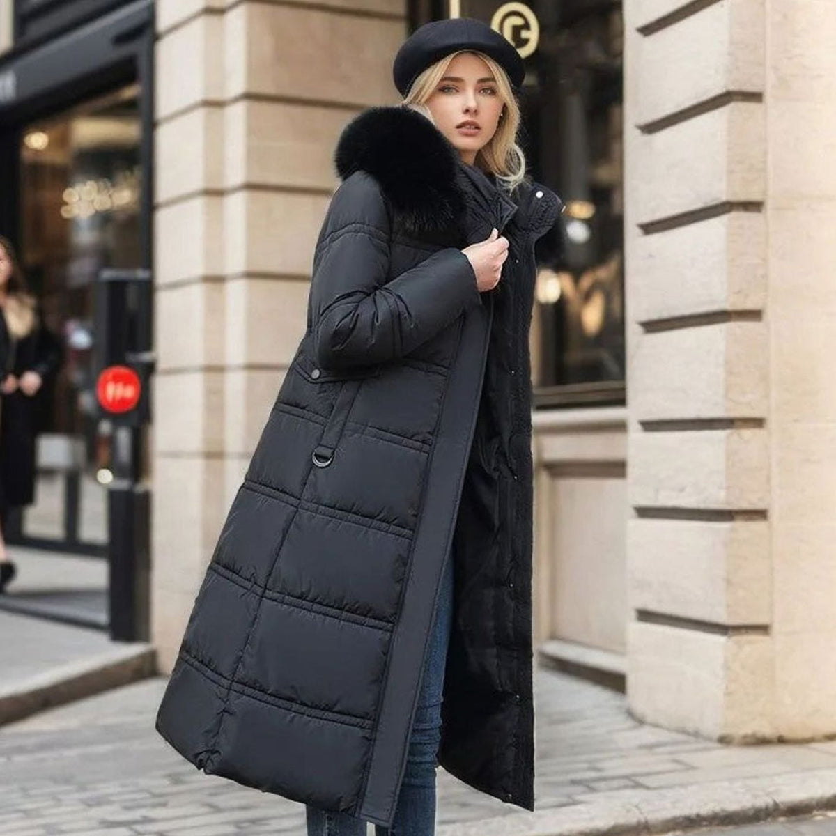 Women's Designer Fur-Hood Longline Puffer Winter Parka