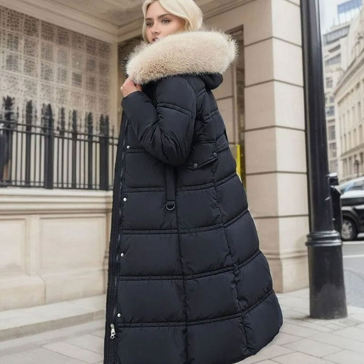 Women's Designer Fur-Hood Longline Puffer Winter Parka