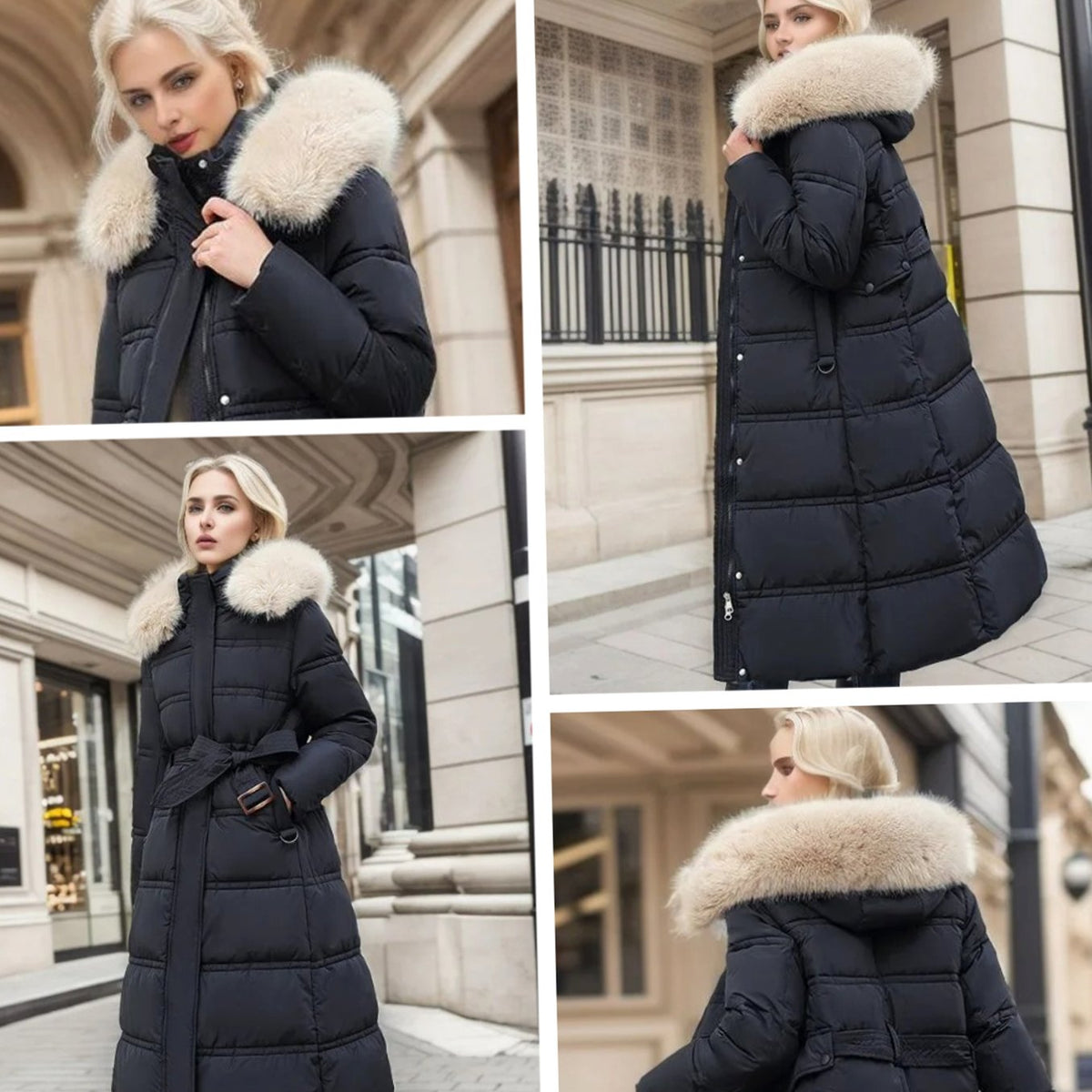 Women's Designer Fur-Hood Longline Puffer Winter Parka