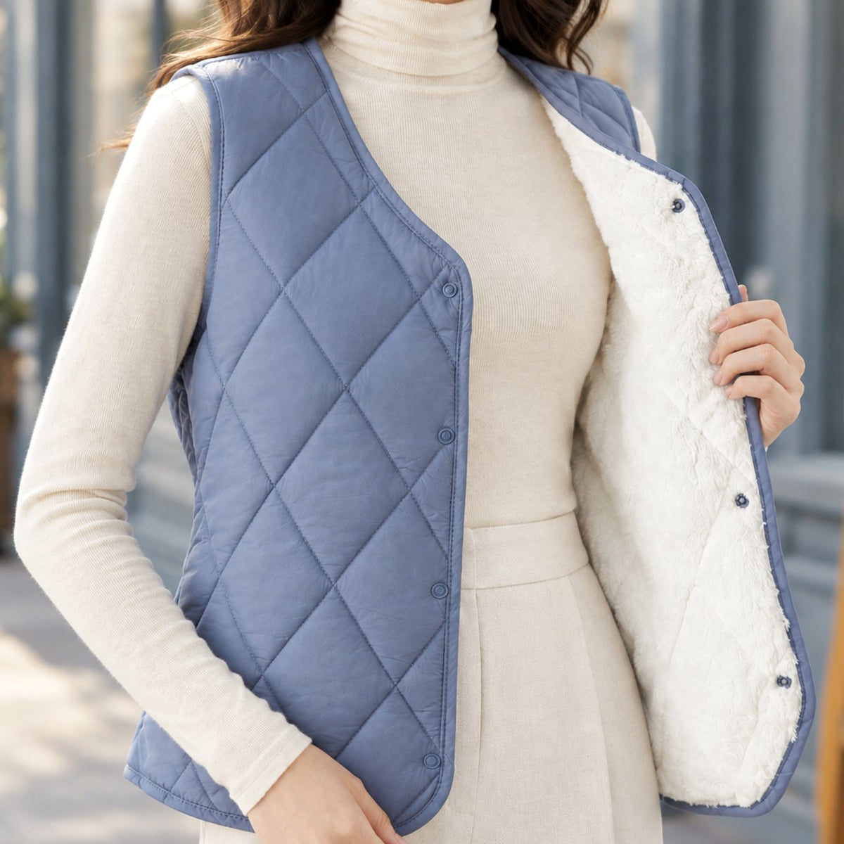 Women's Diamond-Quilted Sherpa-Lined Sleeveless Vest
