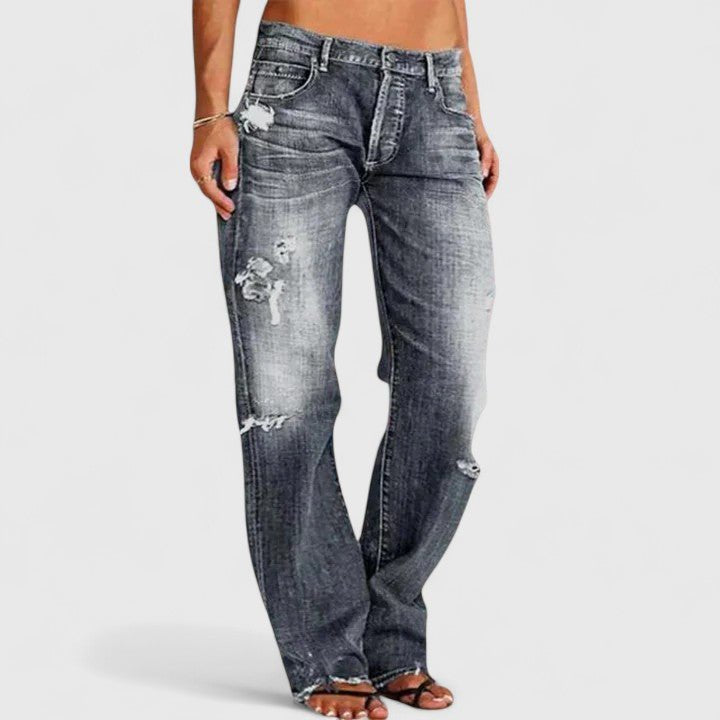 Women's Distressed Denim Jeans Mid Rise Loose Fit - Gray