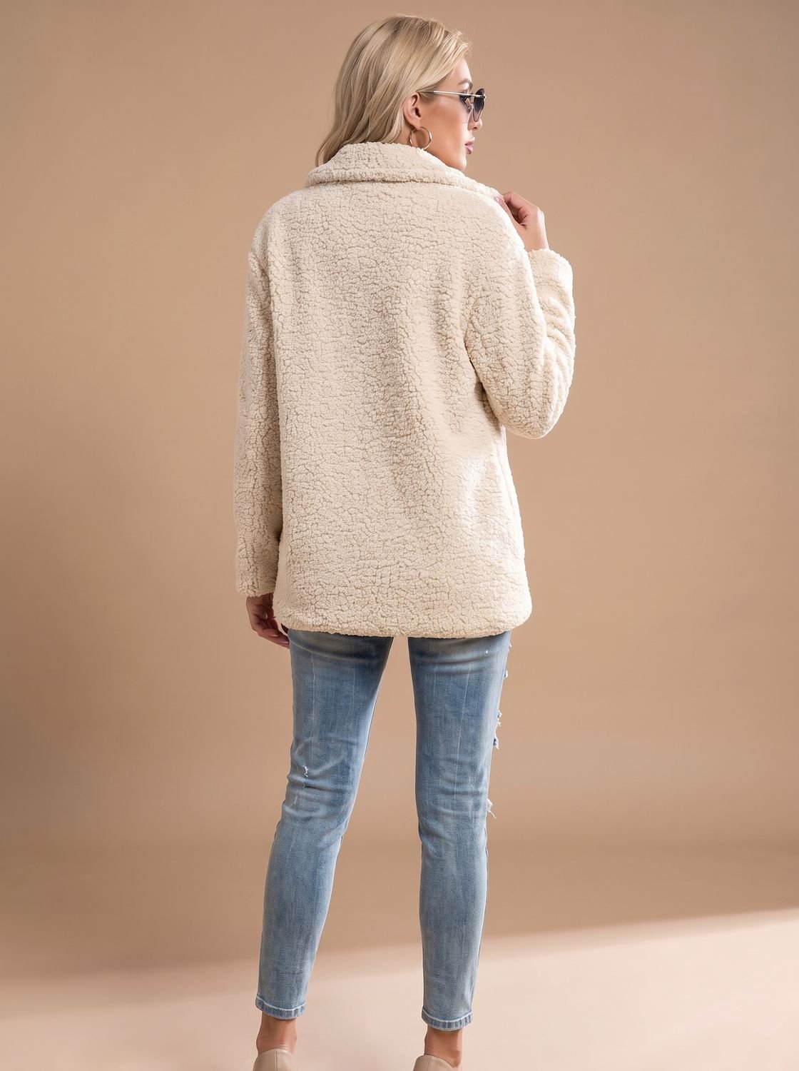 Women's Double-Breasted Oversized Teddy Coat Faux Fur Jacket