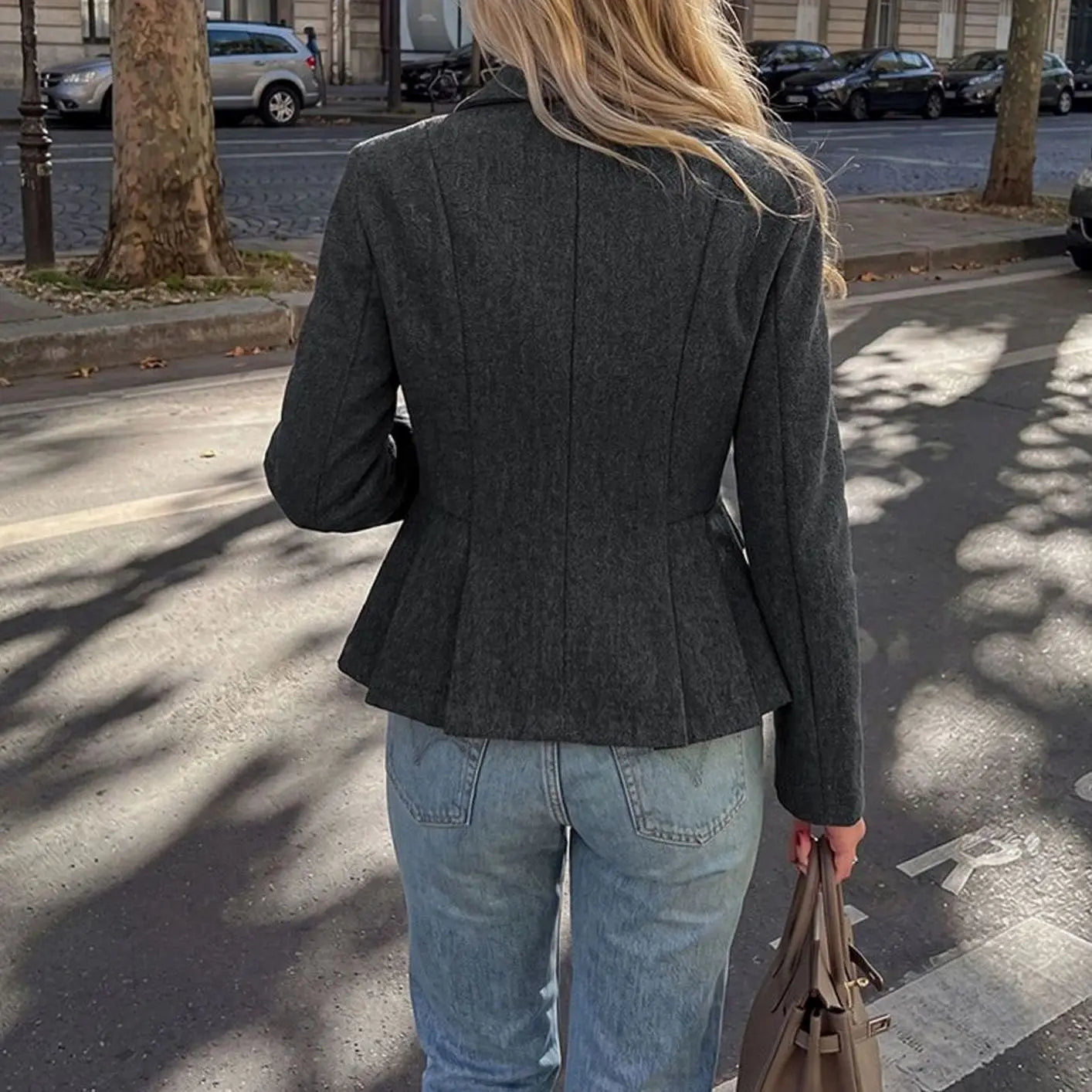 Women's Double-Breasted Peplum Tailored Blazer Jacket