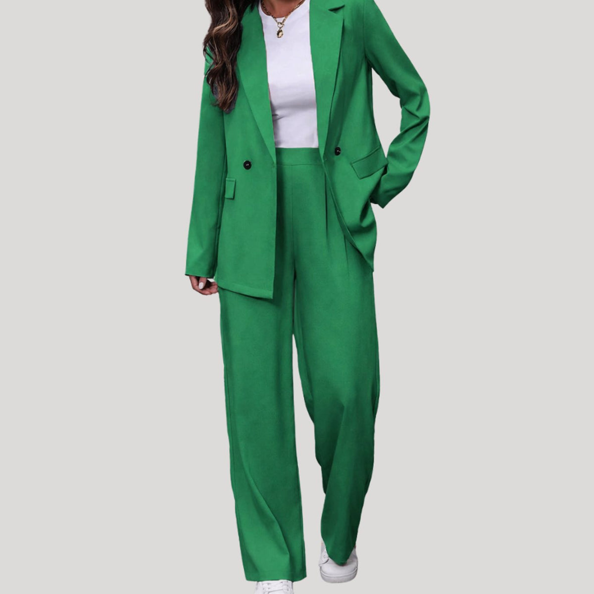 Women's Double-Breasted Tailored Wide-Leg Trouser Suit, Burgundy - Green