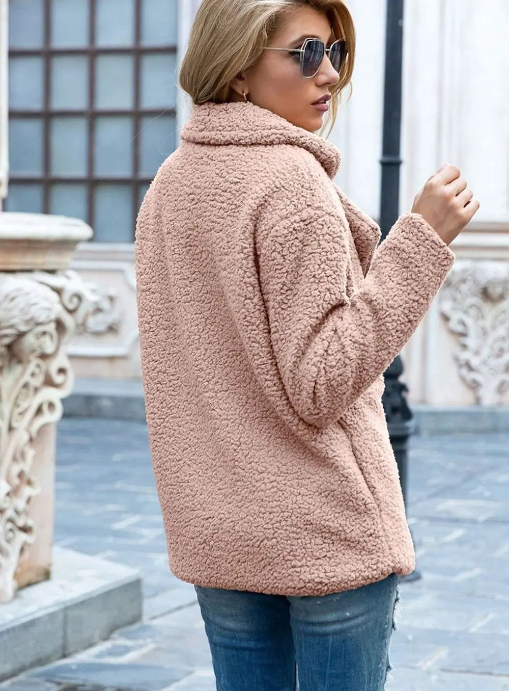 Women's Double-Breasted Teddy Bear Winter Coat Notched Lapel