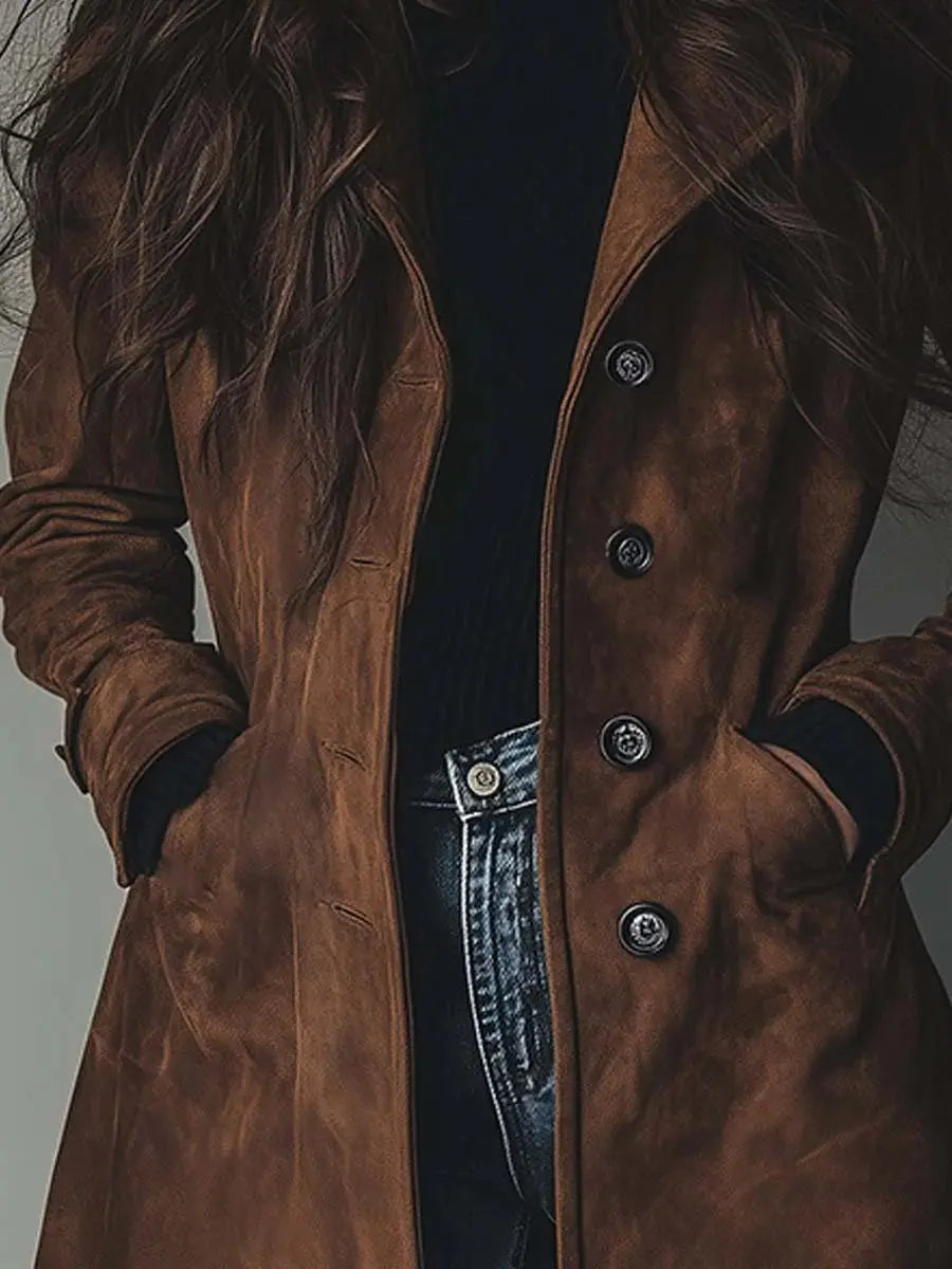 Women's Double-Breasted Trench Coat Classic Vintage Style