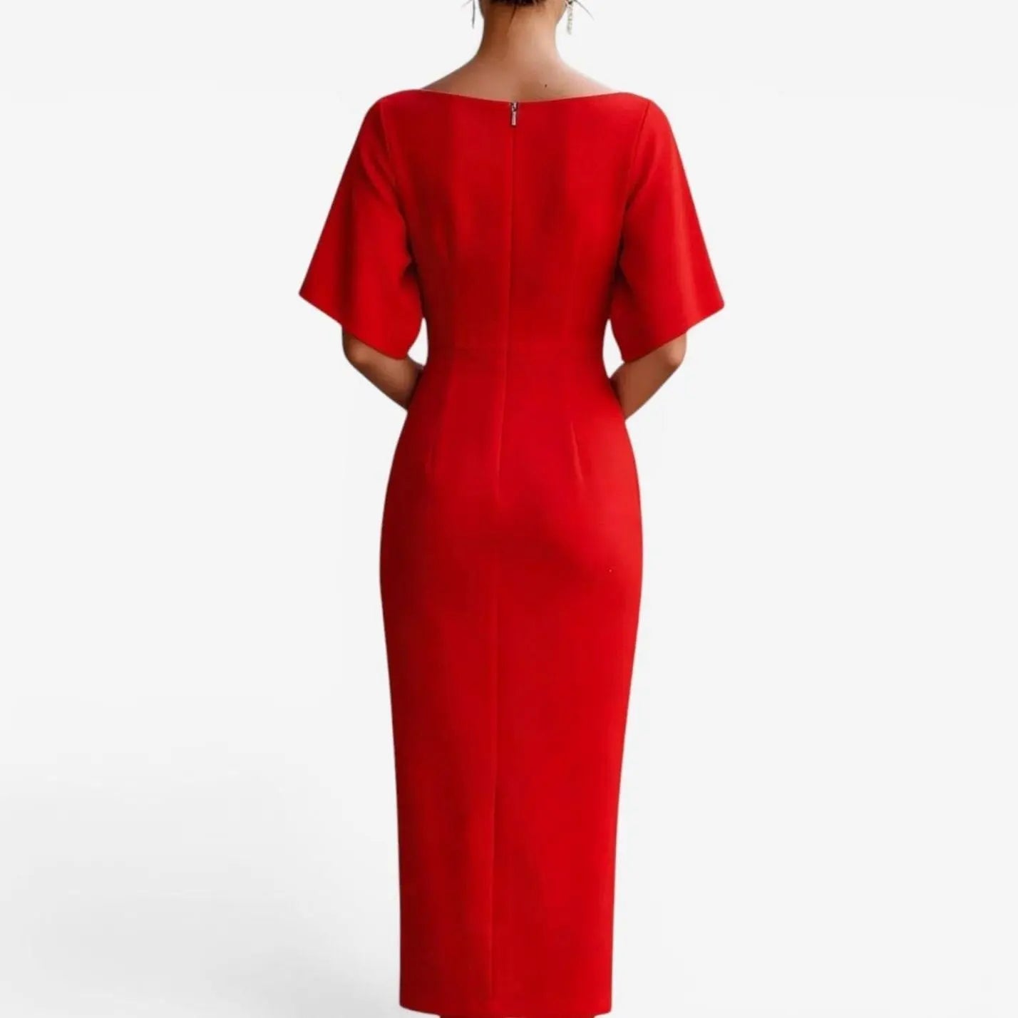 Women's Elegant Batwing Short-Sleeve Midi Formal Dress