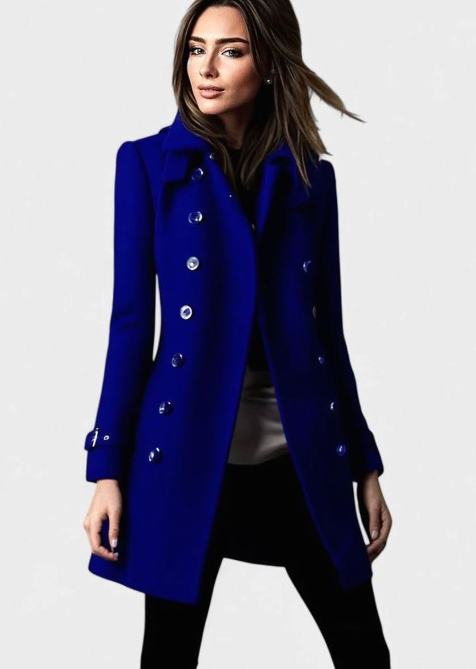 Women's Elegant Double-Breasted Winter Coat - Blue