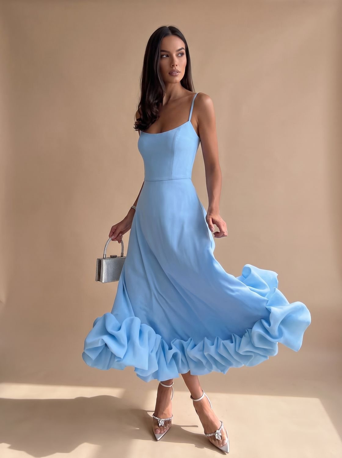 Women's Elegant Floral A-Line Bustier Midi Formal Dress - Blue