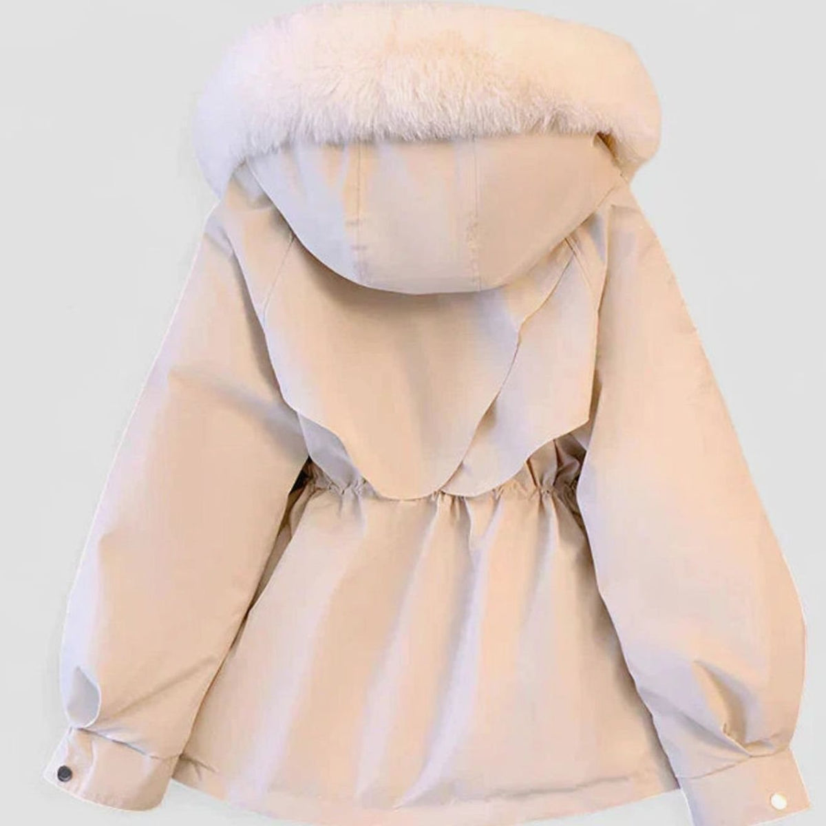 Women's Elegant Padded Winter Jacket Faux Fur Hood Drawstring Waist