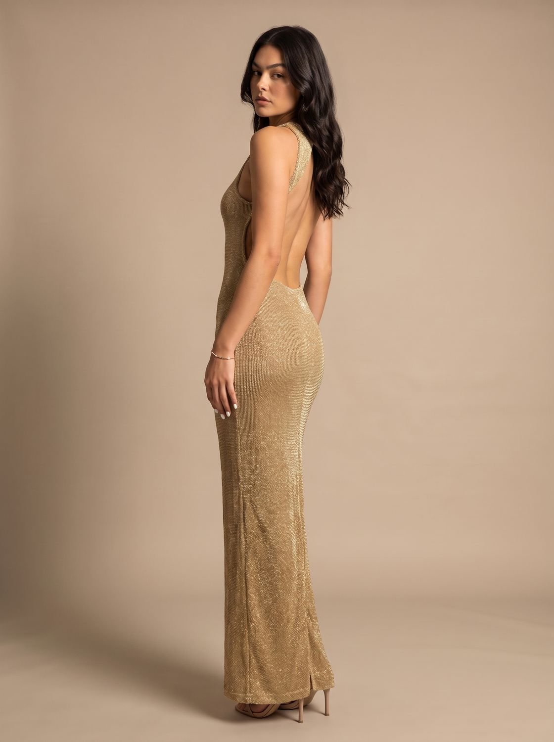 Women's Embellished Backless Sequin Maxi Christmas Party Dress