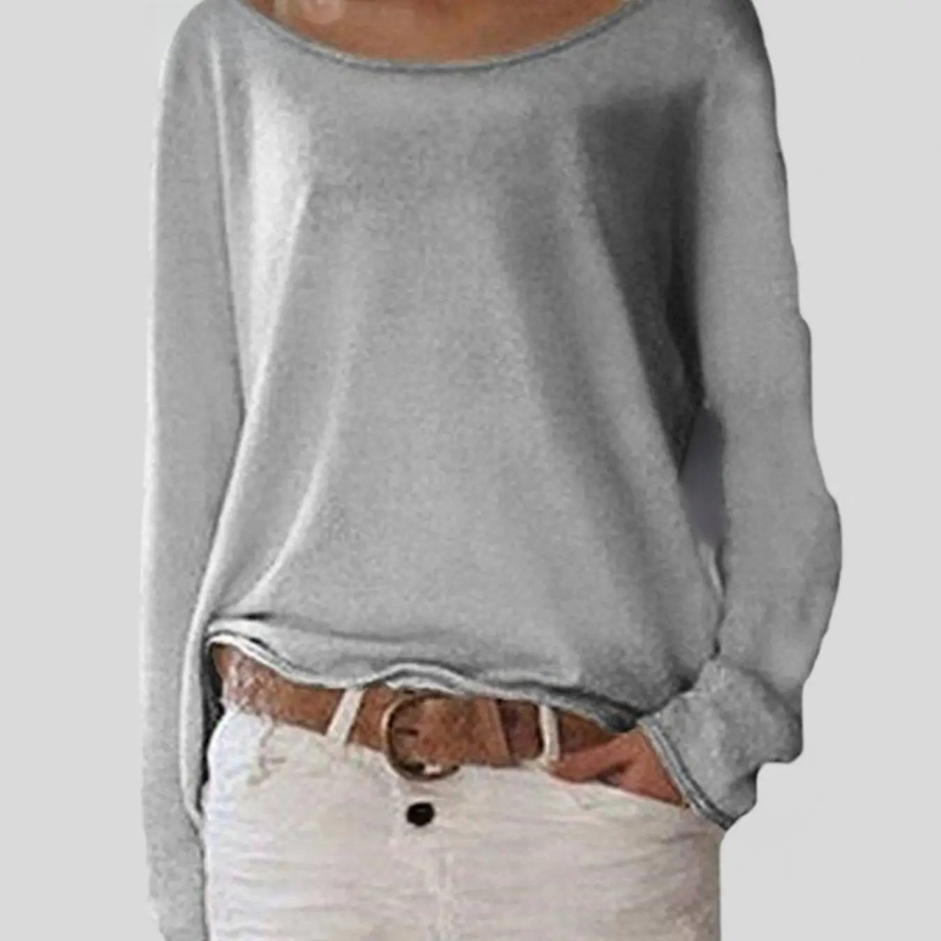Women's Everyday Crew Neck Long-Sleeve Knit Sweater - Grey