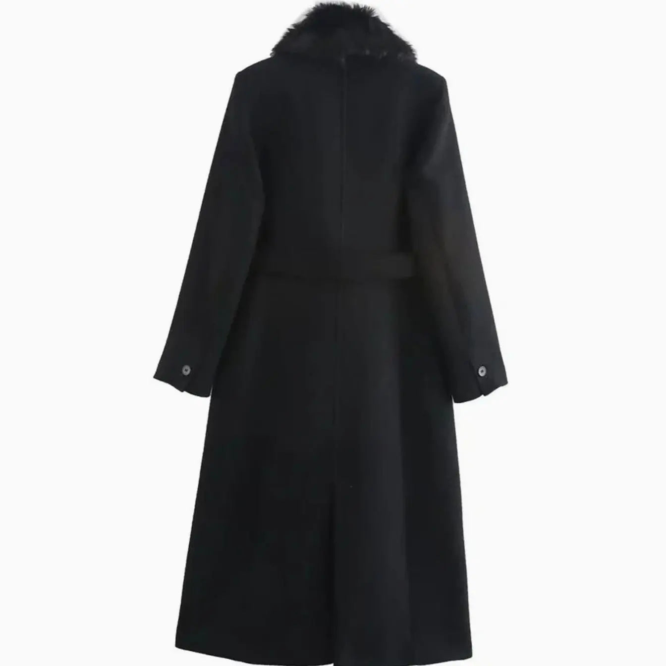 Women's Faux Fur Collar Belted Longline Winter Coat