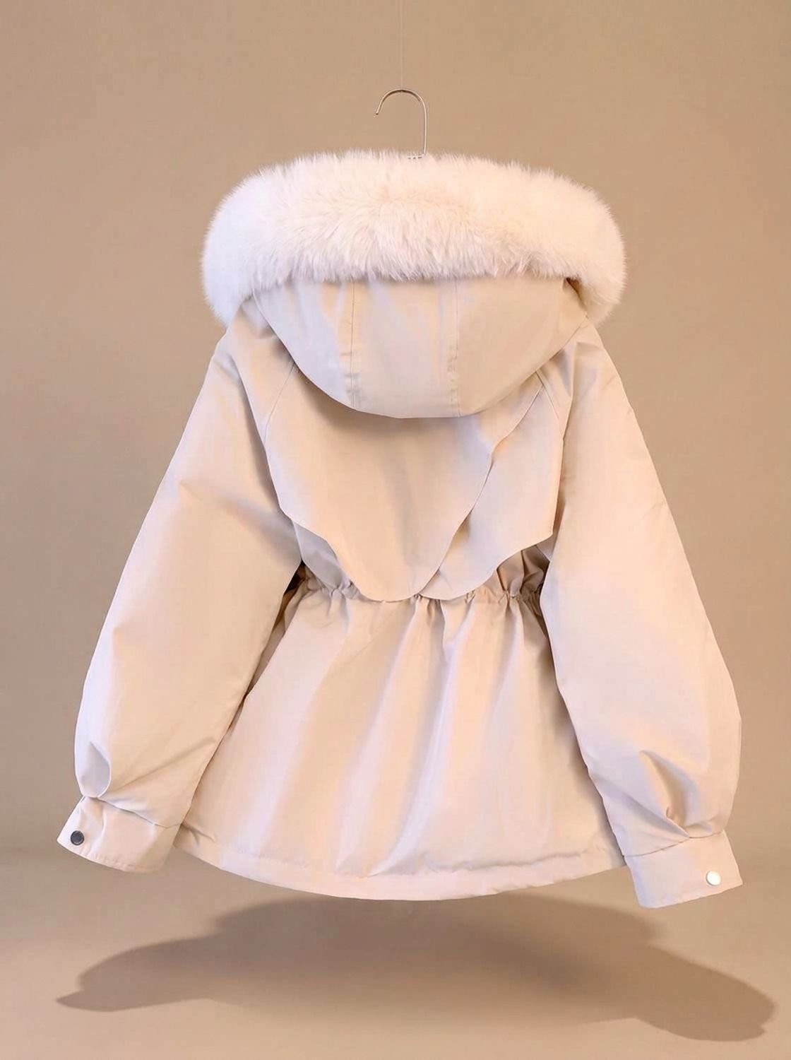 Women's Faux-Fur Hooded Drawstring Cinched-Waist Puffer Jacket