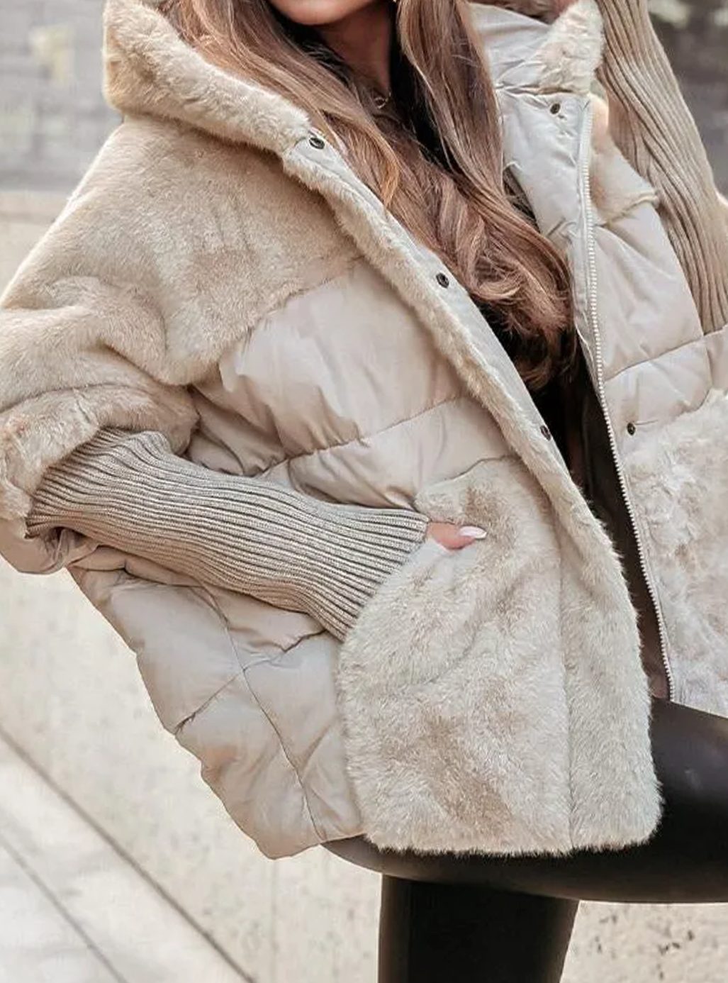 Women's Faux Fur Hooded Quilted Puffer Winter Jacket