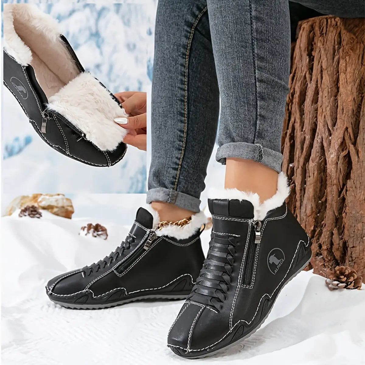 Women's Faux-Fur Lined Zip-Up Winter Ankle Boots