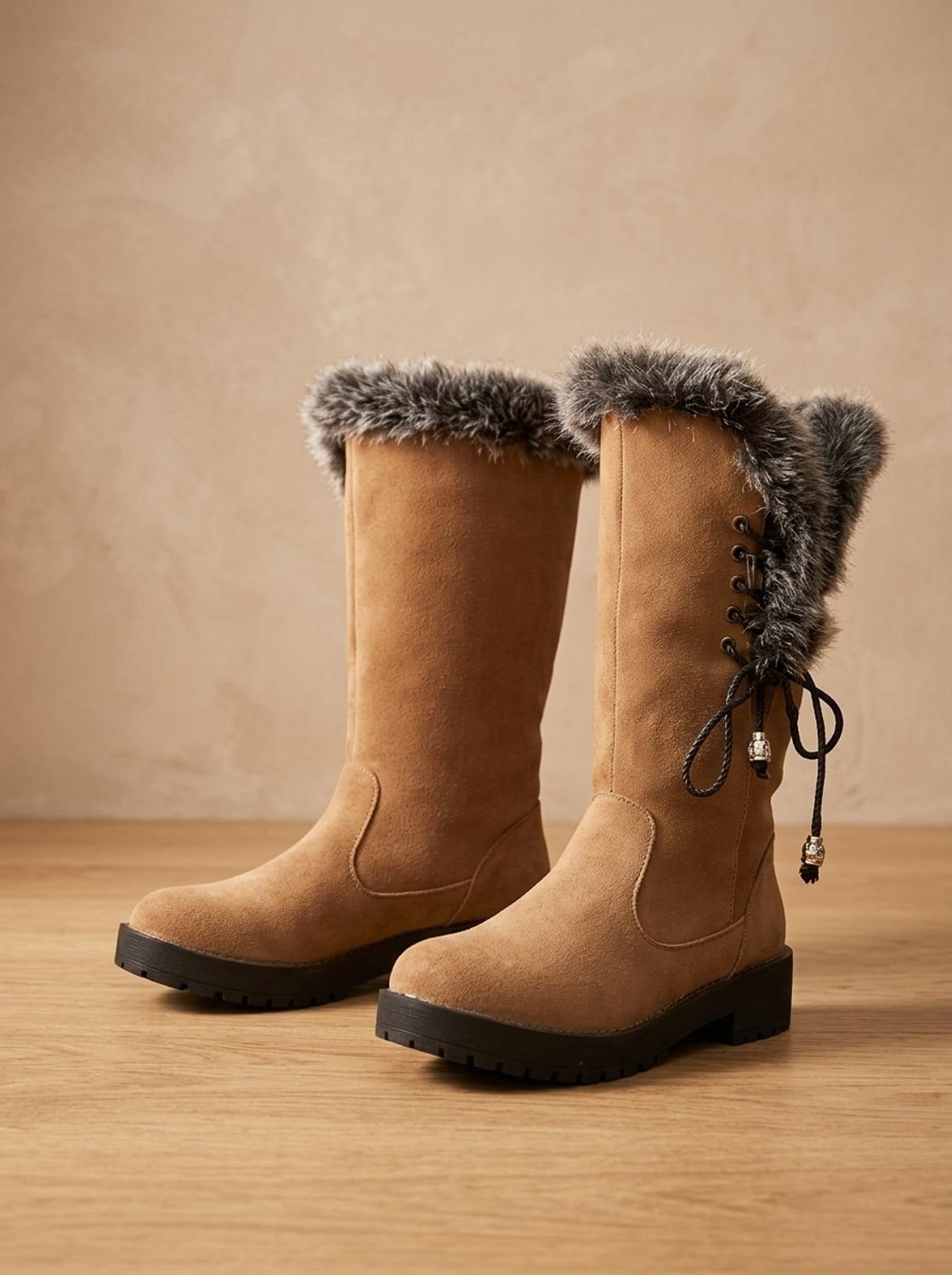 Women's Faux Fur-Trimmed Knee-High Winter Snow Boots