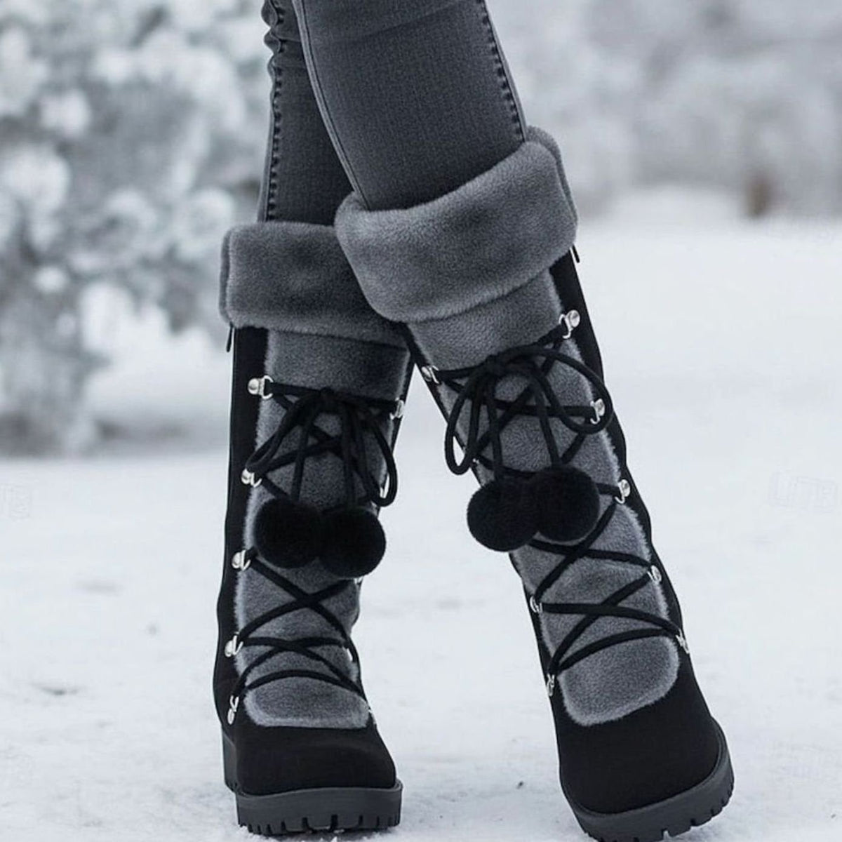 Women's Faux-Fur Trimmed Lace-Up Mid-Calf Snow Boots