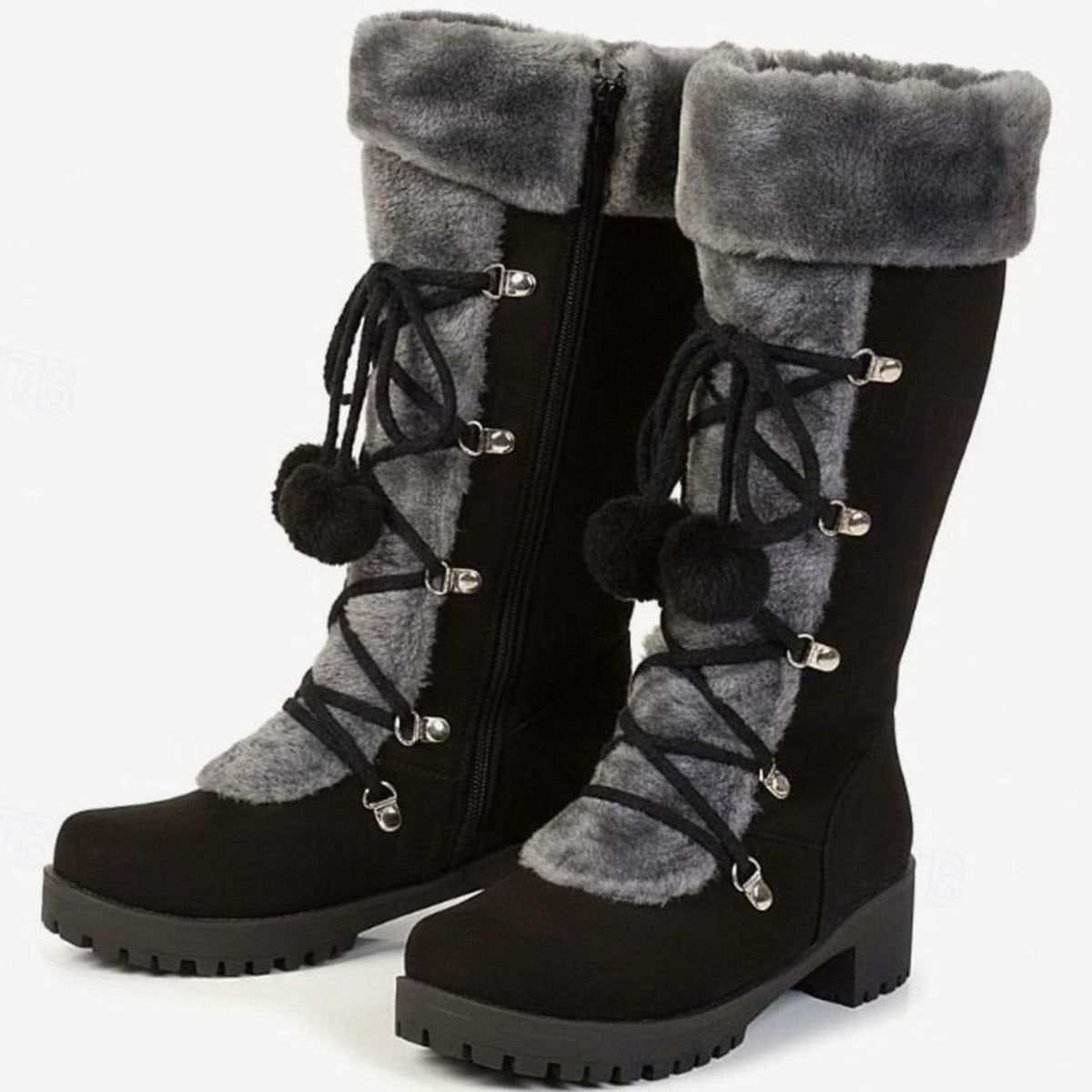Women's Faux-Fur Trimmed Lace-Up Mid-Calf Snow Boots