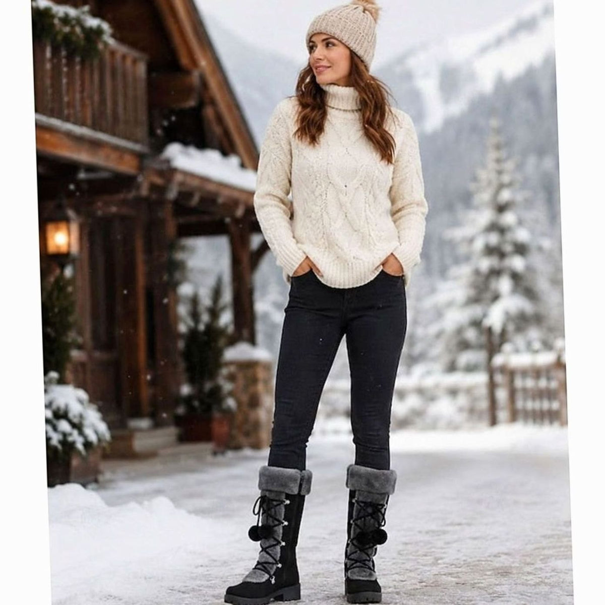 Women's Faux-Fur Trimmed Lace-Up Mid-Calf Snow Boots