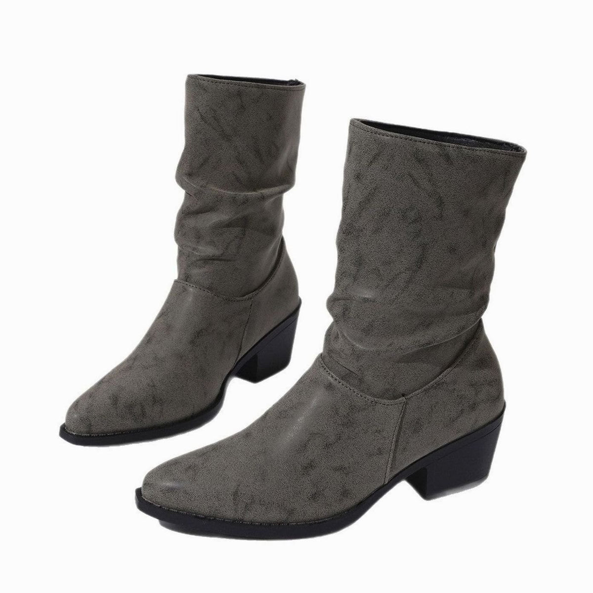 Women's Faux Leather Slouch Block-Heel Mid-Calf Boots