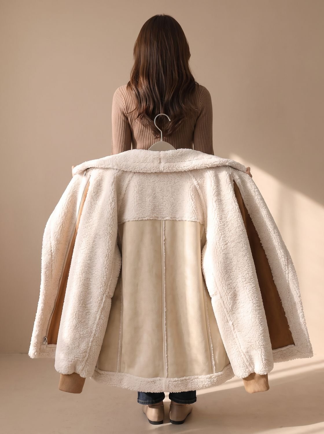 Women's Faux Shearling Suede-Finish Zip-Up Teddy Coat Jacket - Mocha