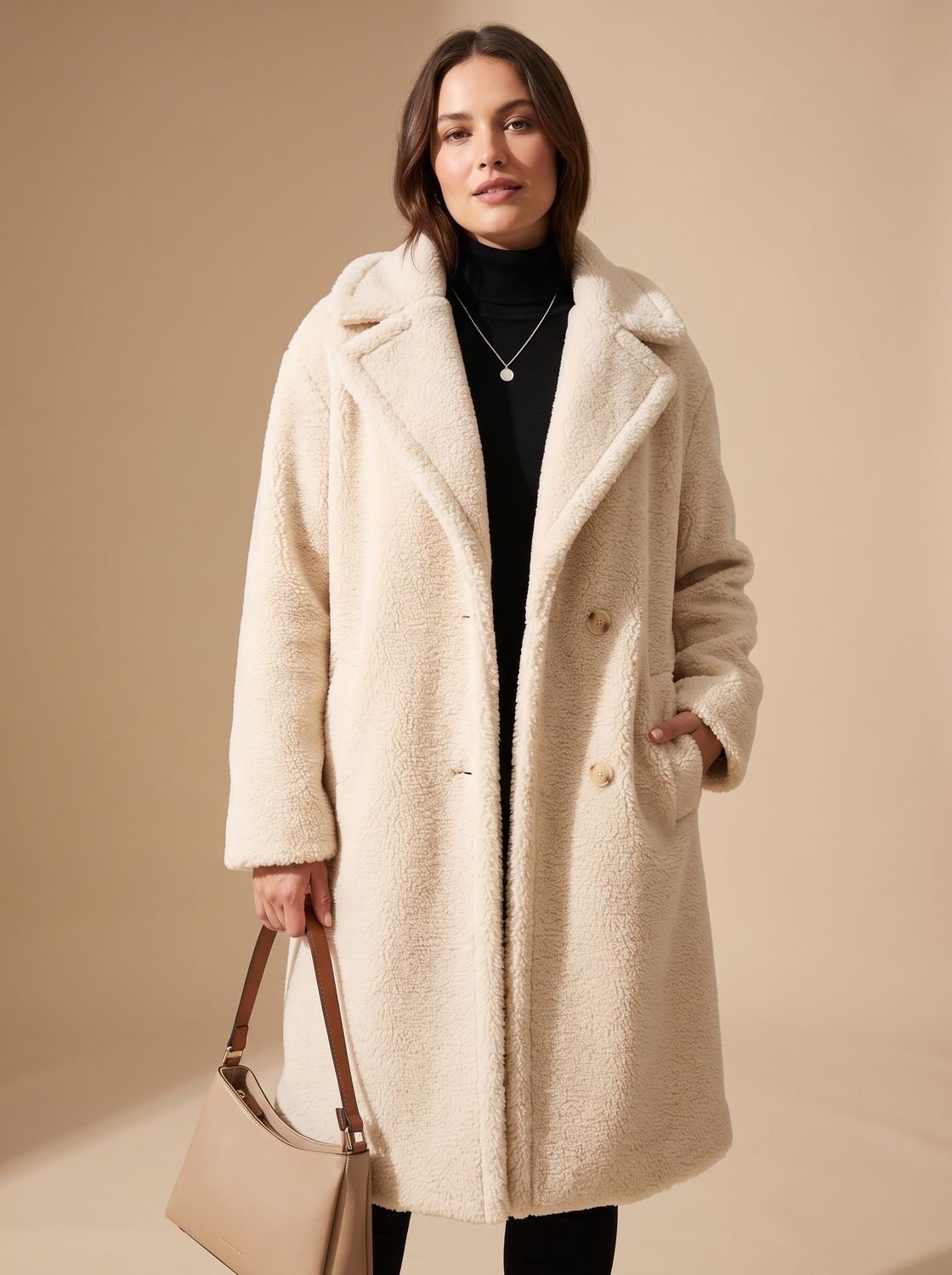 Women's Faux Shearling Suede-Finish Zip-Up Teddy Coat Jacket - Ivory
