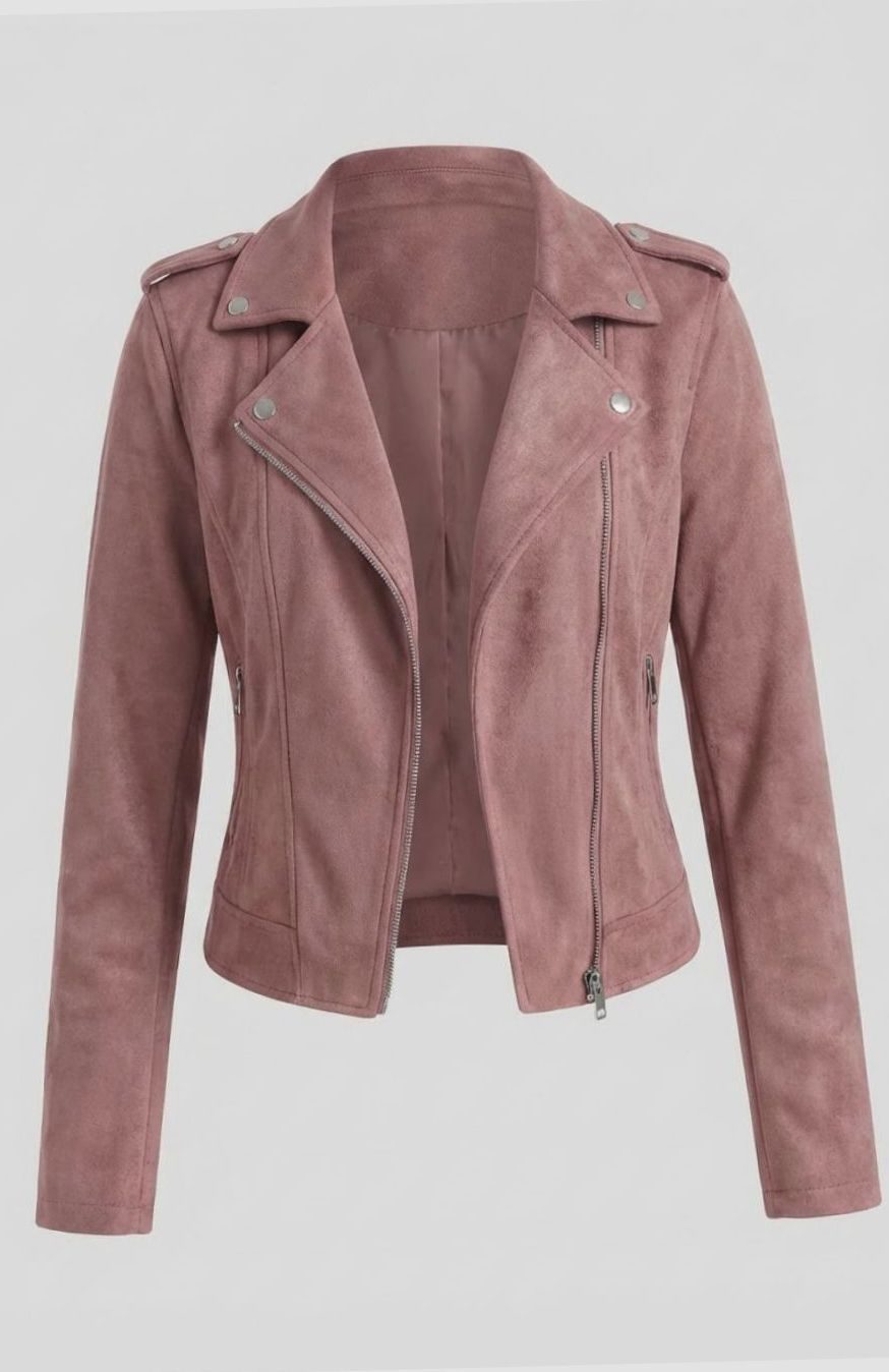 Women's Faux Suede Asymmetric-Zip Biker Jacket