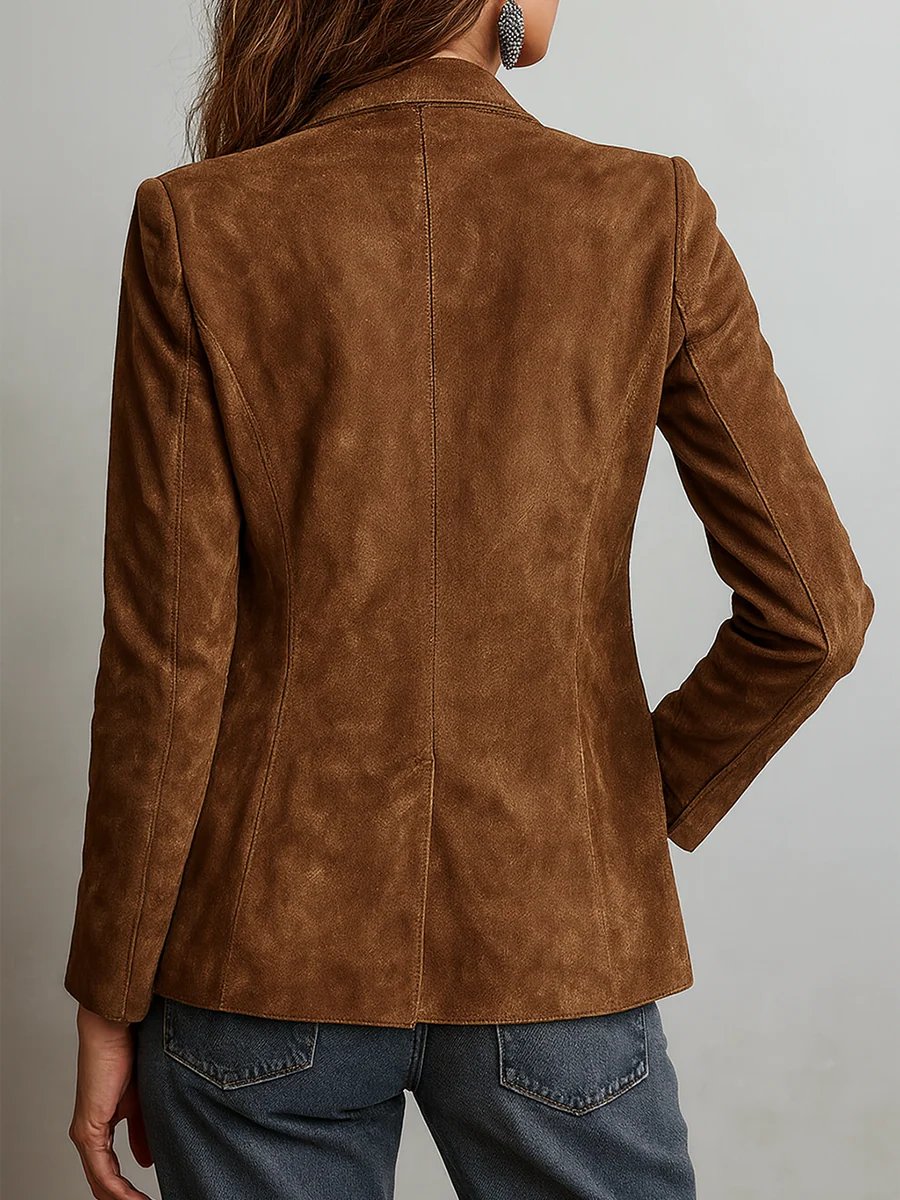 Women's Faux Suede Blazer Tailored Fit Vintage Style