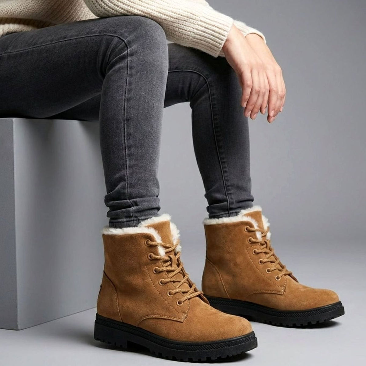 Women's Faux-Suede Fur-Lined Lace-Up Ankle Boots