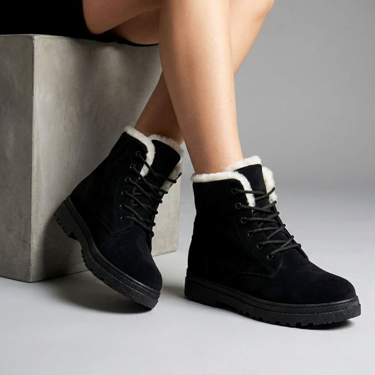 Women's Faux-Suede Fur-Lined Lace-Up Ankle Boots