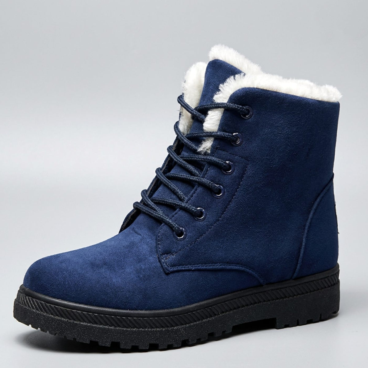 Women's Faux-Suede Fur-Lined Lace-Up Ankle Boots - Blue