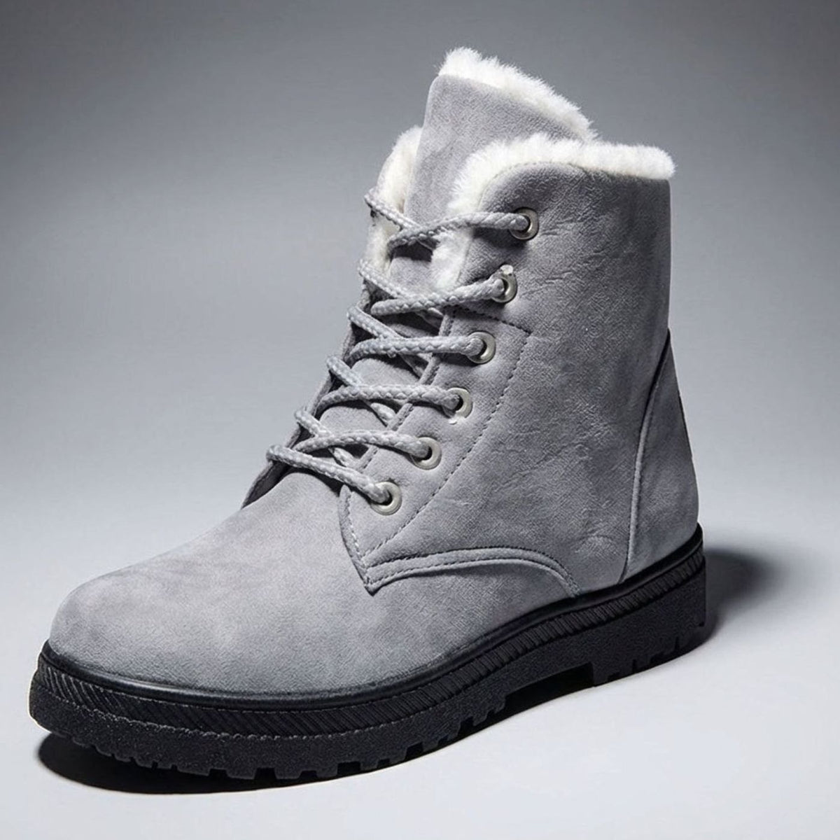 Women's Faux-Suede Fur-Lined Lace-Up Ankle Boots - Grey