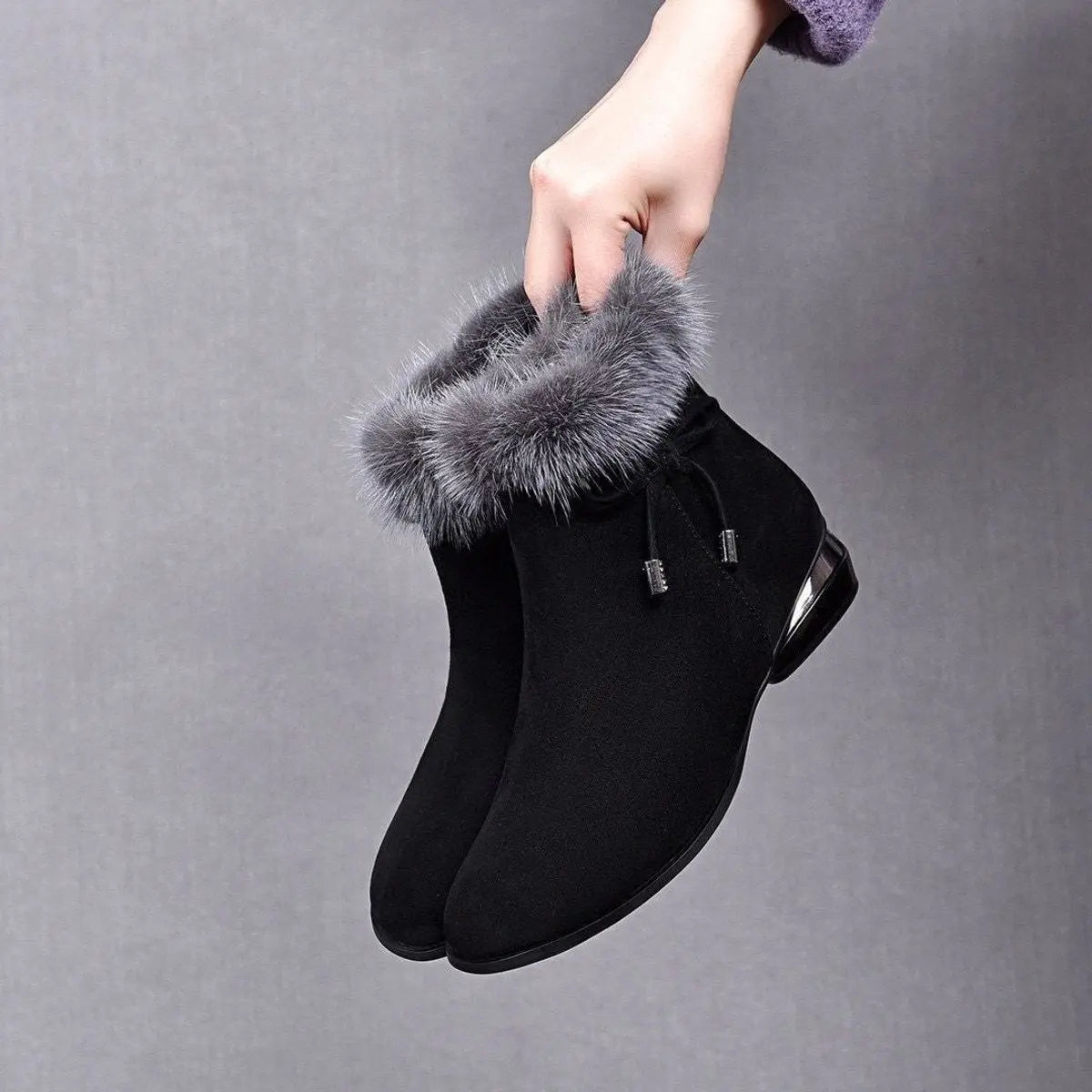 Women's Faux-Suede Fur-Trim Flat Ankle Boots