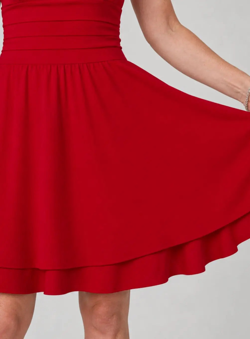 Women's Fit and Flare Mini Cocktail Dress Square Neck Ruched Waist