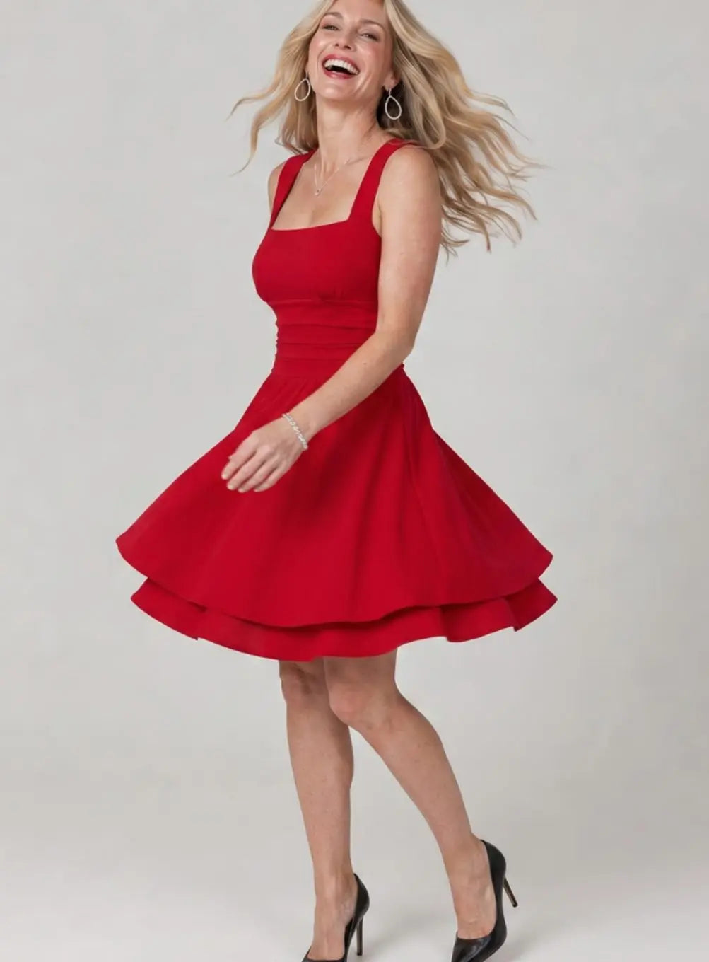 Women's Fit and Flare Mini Cocktail Dress Square Neck Ruched Waist