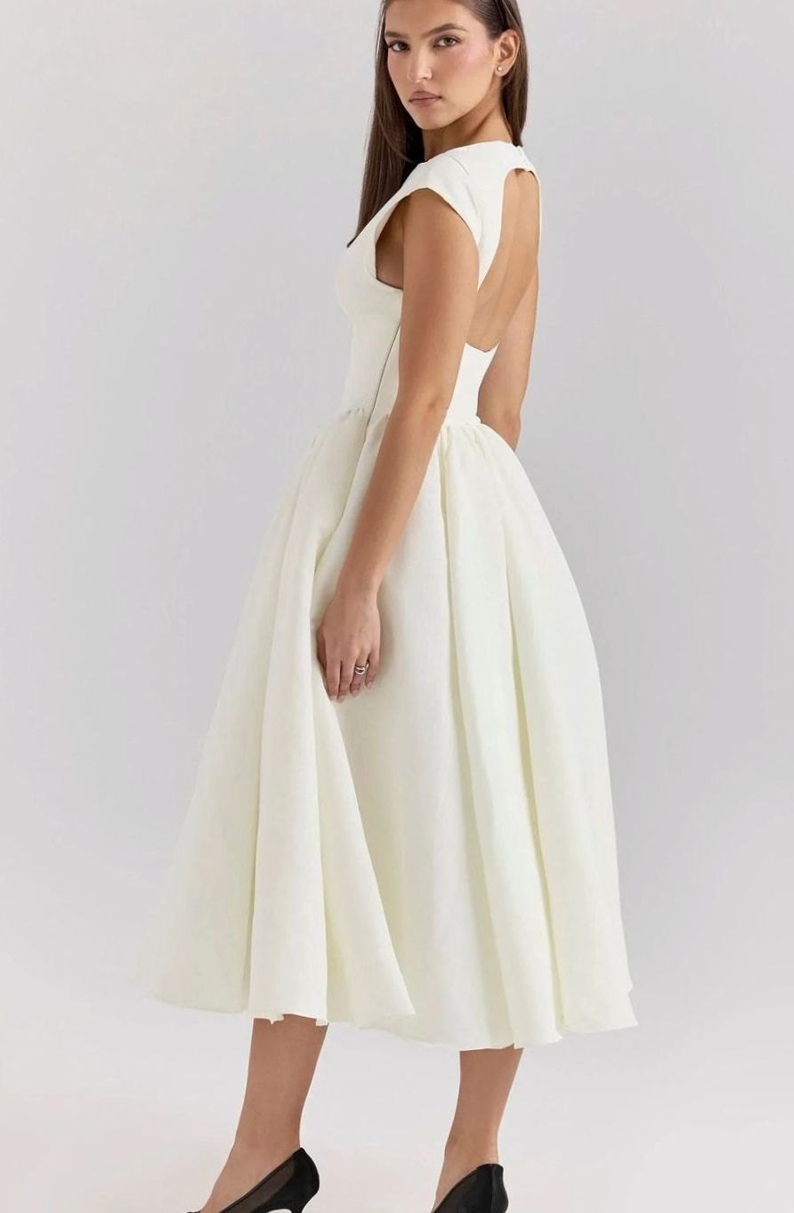 Women's Fitted Bodice Full-Skirt Midi Party Dress