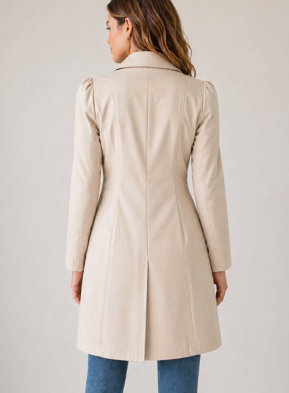 Women's Fitted Tailored Trench Coat Short Button-Up
