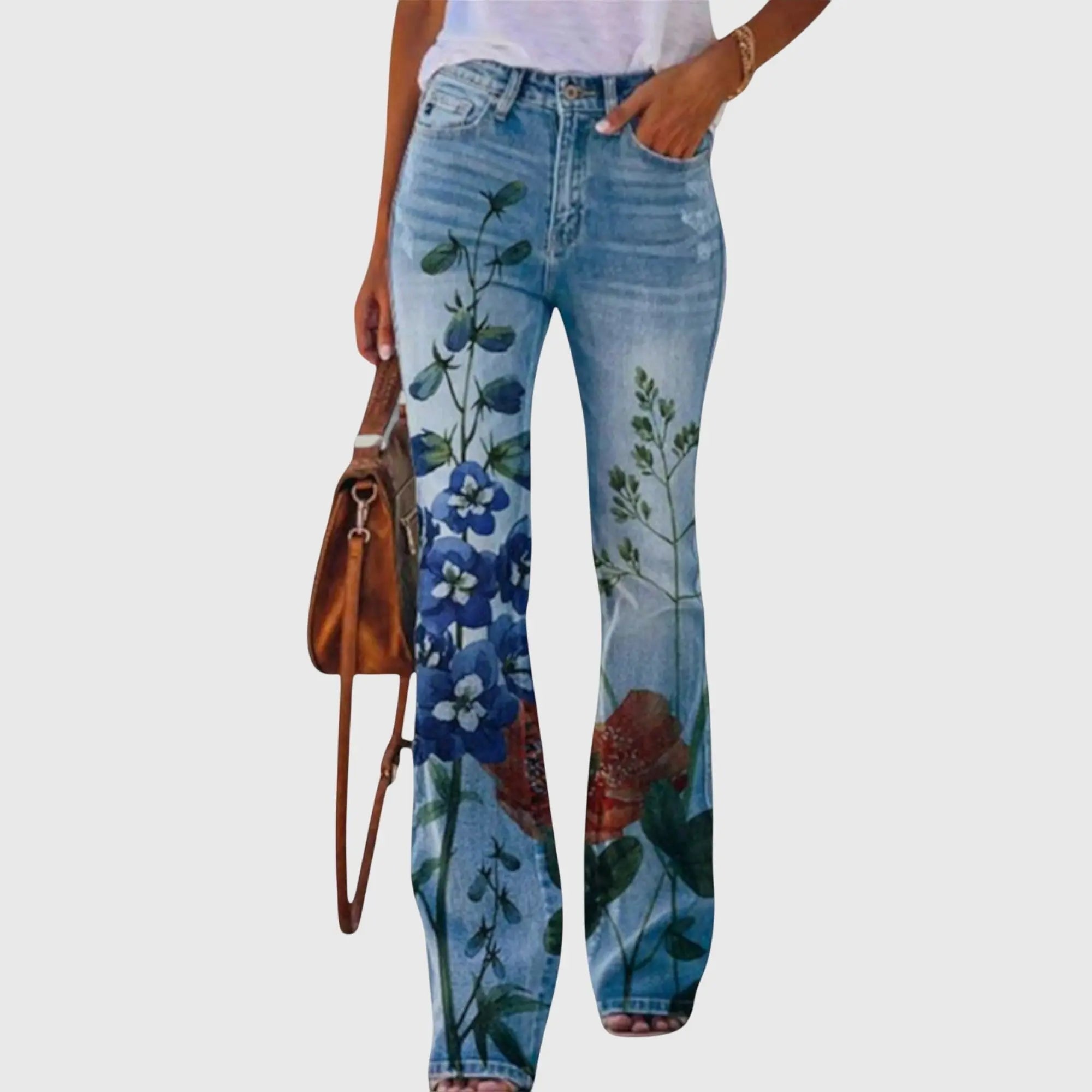Women's Flare Trousers Wide Leg Floral Print High Waist - Red Flower 2
